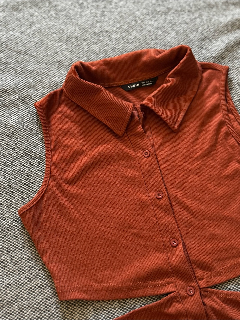 SHEIN Rust Collared Cutout Button-Front Mini Dress - Picture 3 of 6